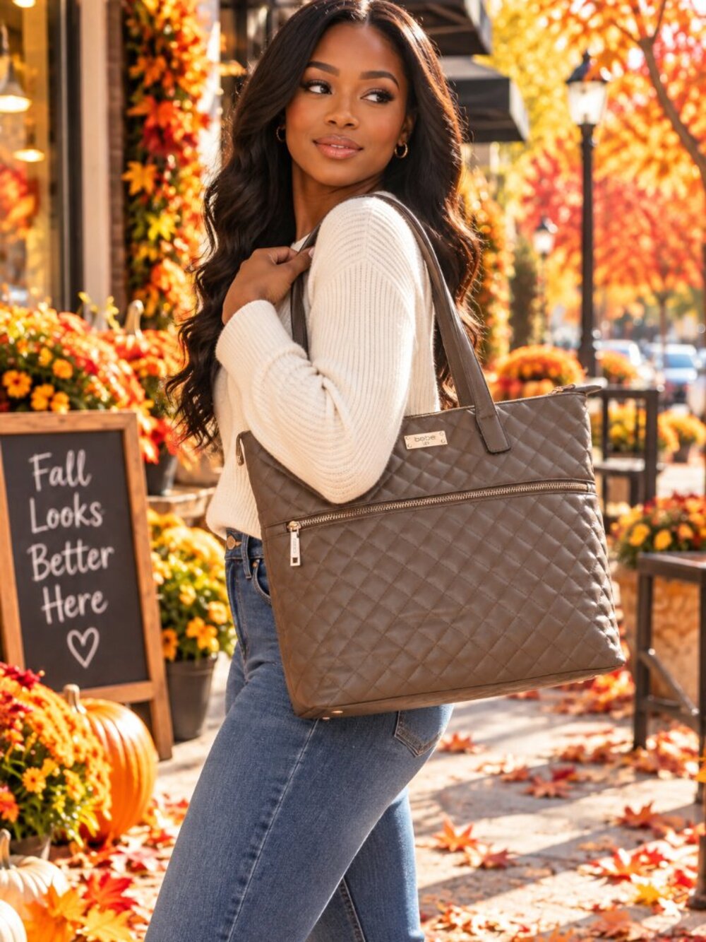 BCBG PARIS GRAY QUILTED FAUX VEGAN LEATHER LARGE TOTE BAG HANDBAG